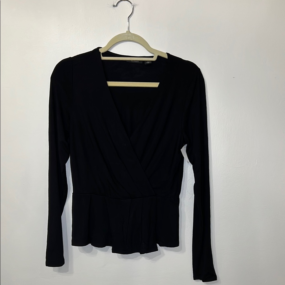 Halogen Black Wrap Long Sleeve Top NWT